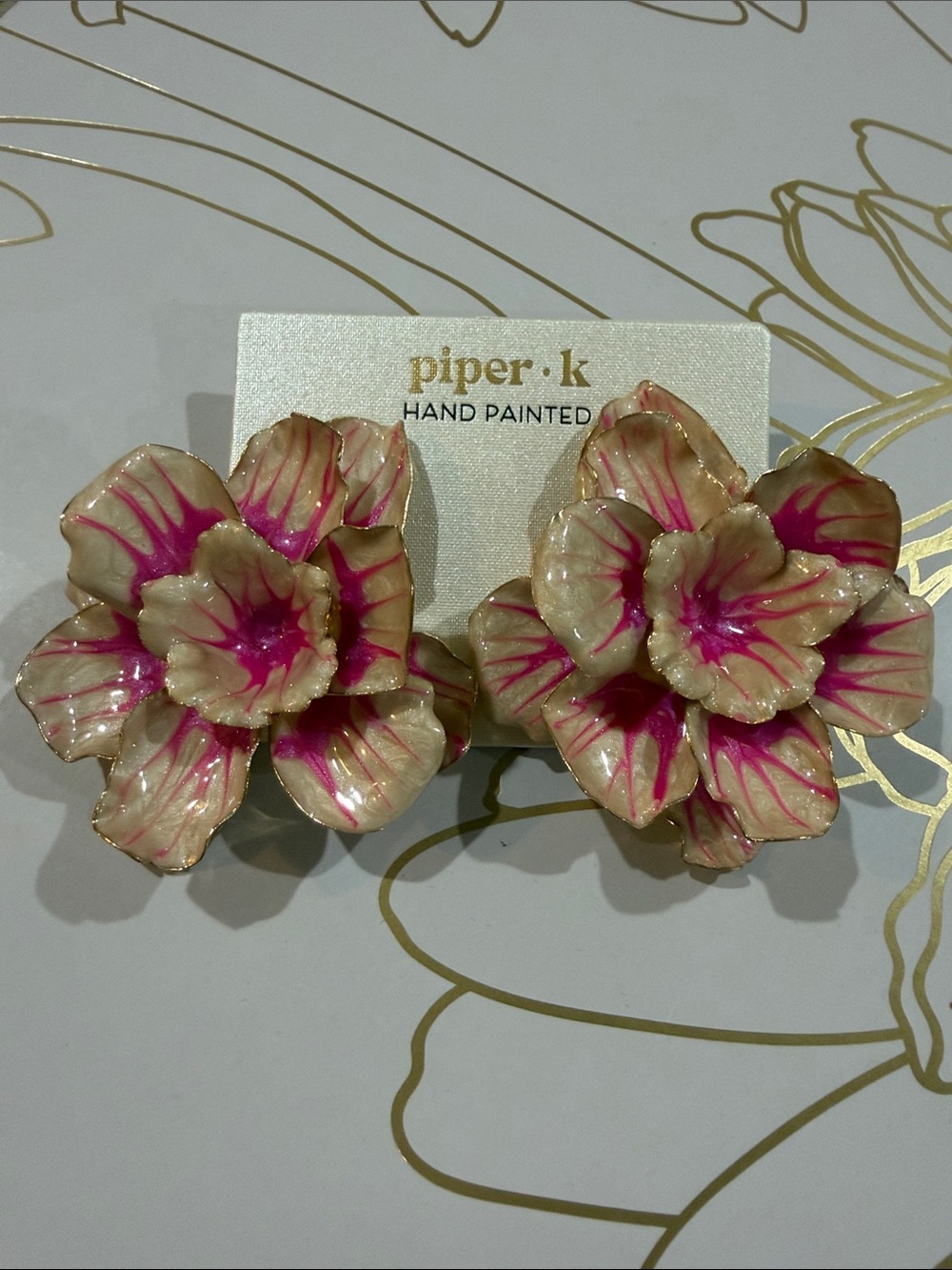 NWT Piper K Hand Painted Large Pink Earrings Floral